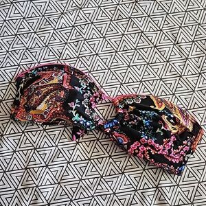 Small Floral bandeau bikini top‎ Kenneth Cole pink black w ring
